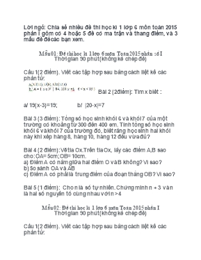 Đề thi học kì 1 lớp 6 môn Toán 2015